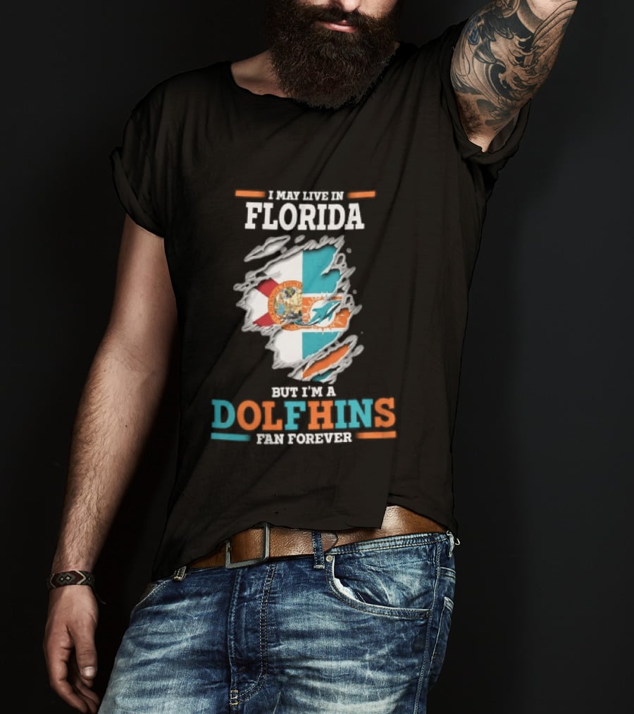Miami Florida Dolphins Fan Forever Ripped Skin State Flag T-Shirt