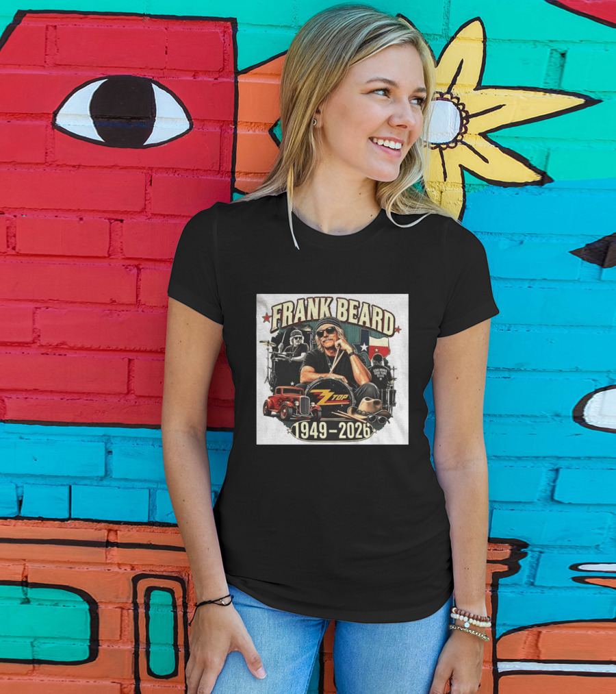 Frank Beard ZZ Top Rock Texas Drummer 1949 2026 Vintage Car And Drumsticks T-Shirt