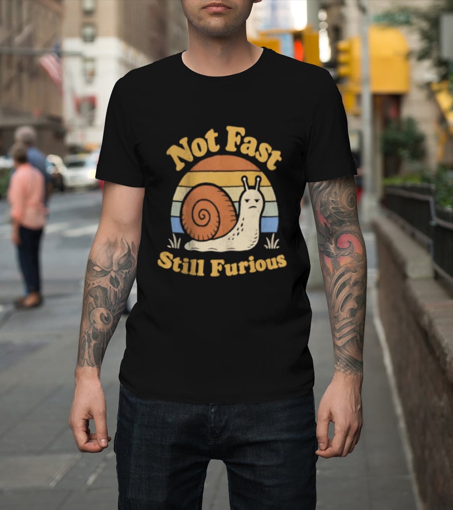 Not Fast Still Furious Vintage Snail Retro Stripes T-Shirt