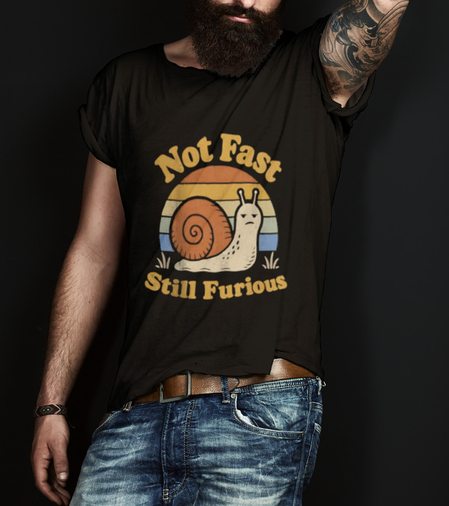 Not Fast Still Furious Vintage Snail Retro Stripes T-Shirt