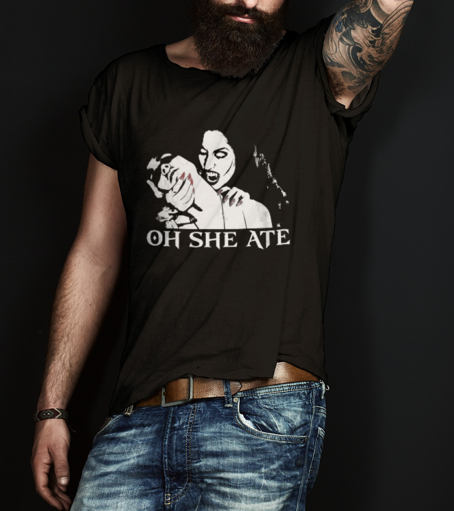 Oh She Ate Female Vampire Biting Neck Red Nails Stencil T-Shirt