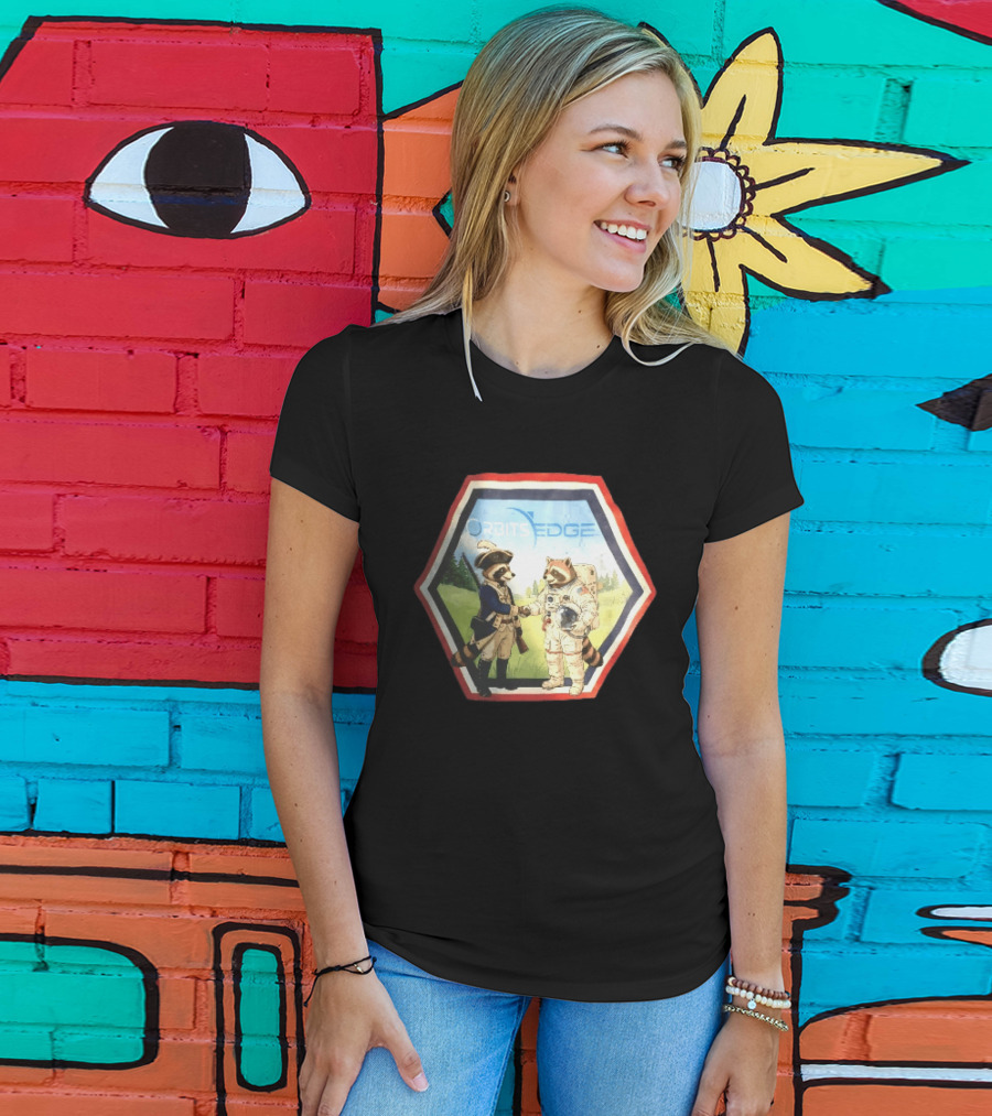 Orbits Edge Raccoon Soldier And Astronaut Handshake Cartoon T-Shirt
