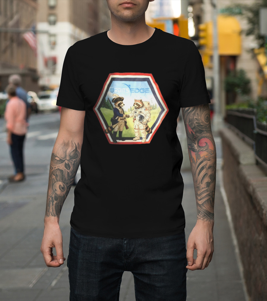 Orbits Edge Raccoon Soldier And Astronaut Handshake Cartoon T-Shirt