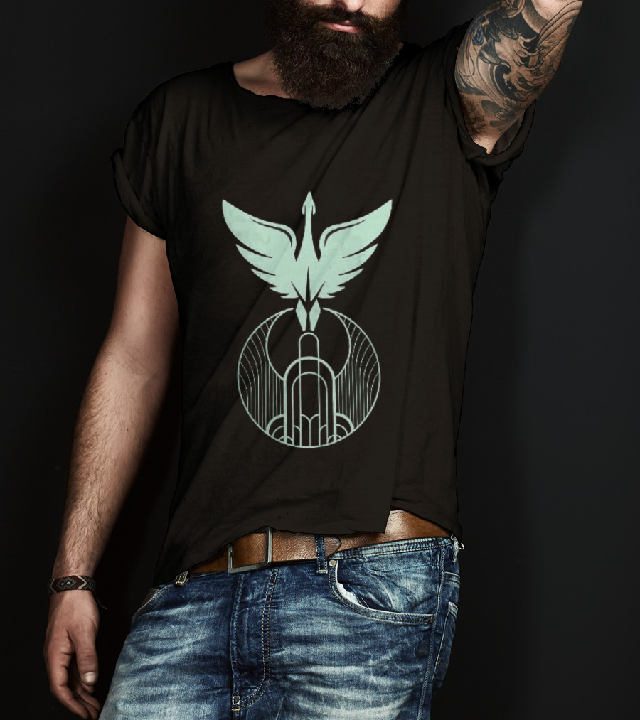 Teal Art Deco Symmetrical Swan Crest Wings Geometric T-Shirt
