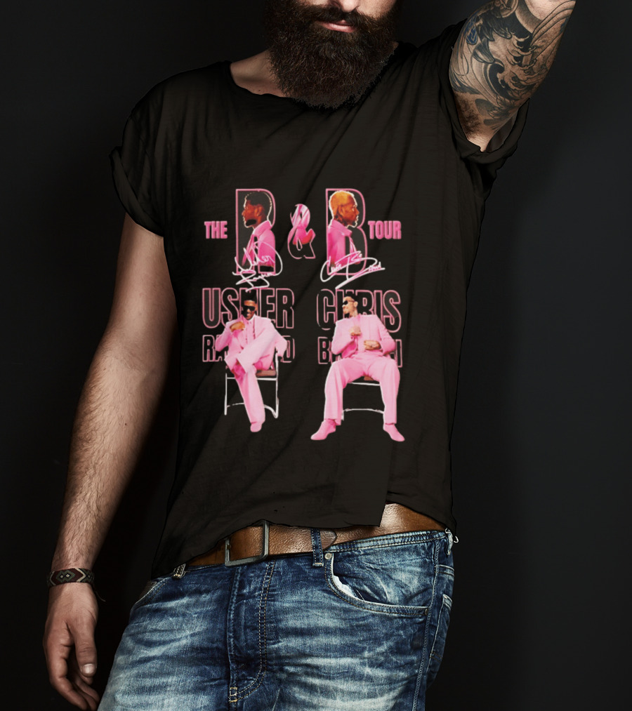The R&B Tour Usher Raymond Chris Brown Pink Suit Concert Collaboration T-Shirt