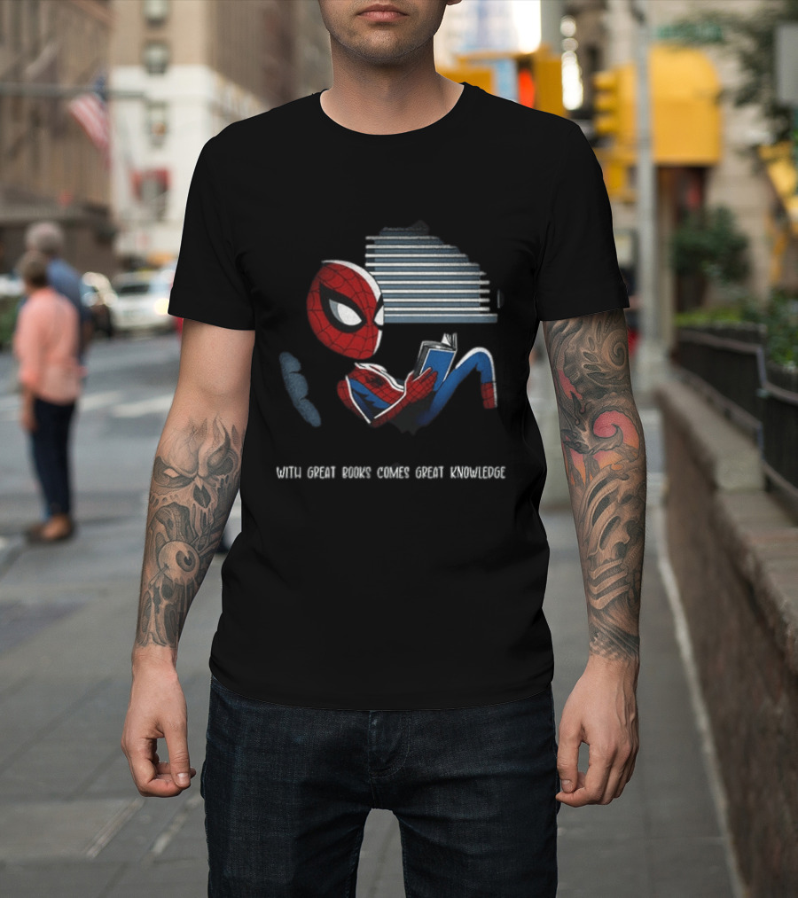 With Great Books Comes Great Knowledge Spider Man Reading T-Shirt