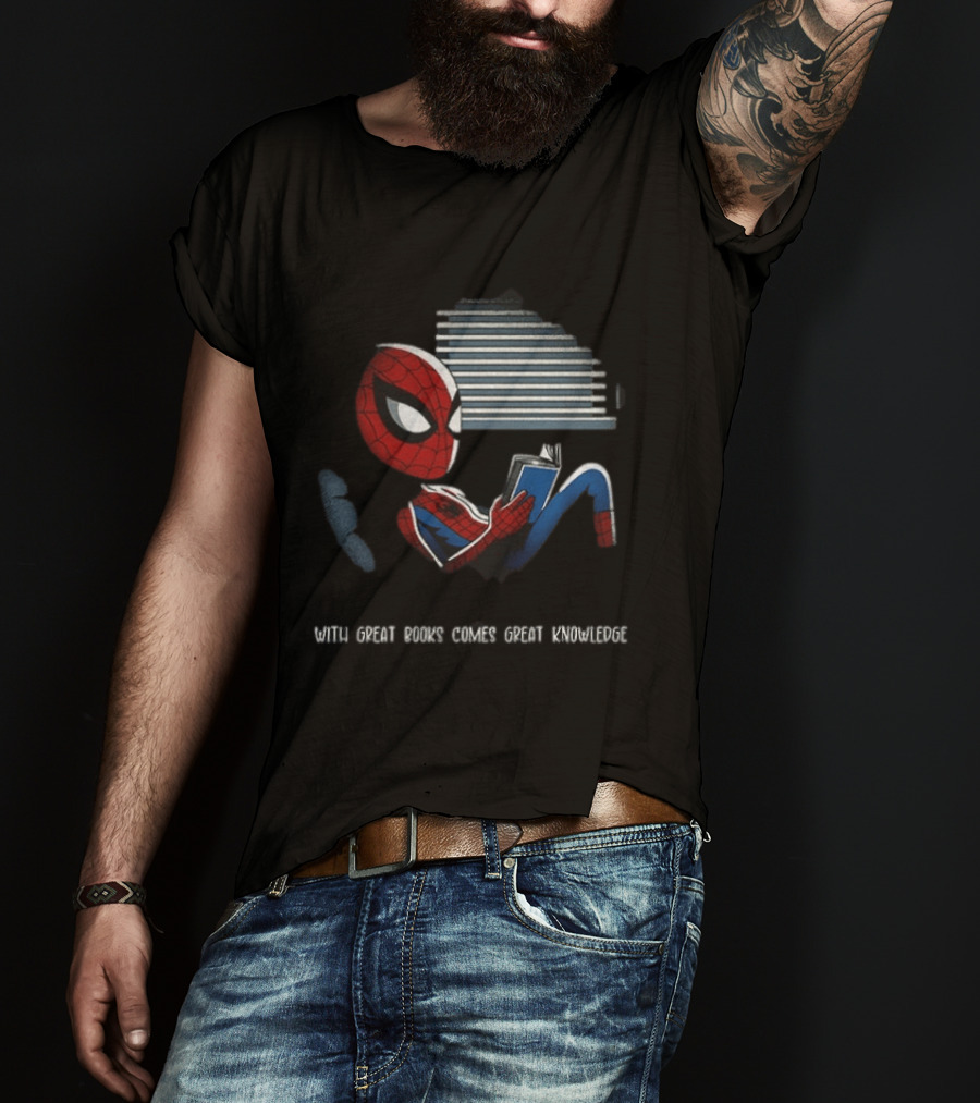 With Great Books Comes Great Knowledge Spider Man Reading T-Shirt
