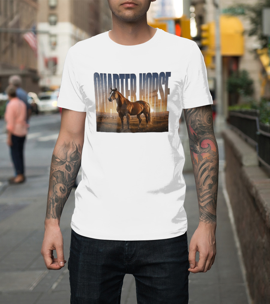 Quarter Horse Muscular Brown Stallion Sunset Landscape T-Shirt