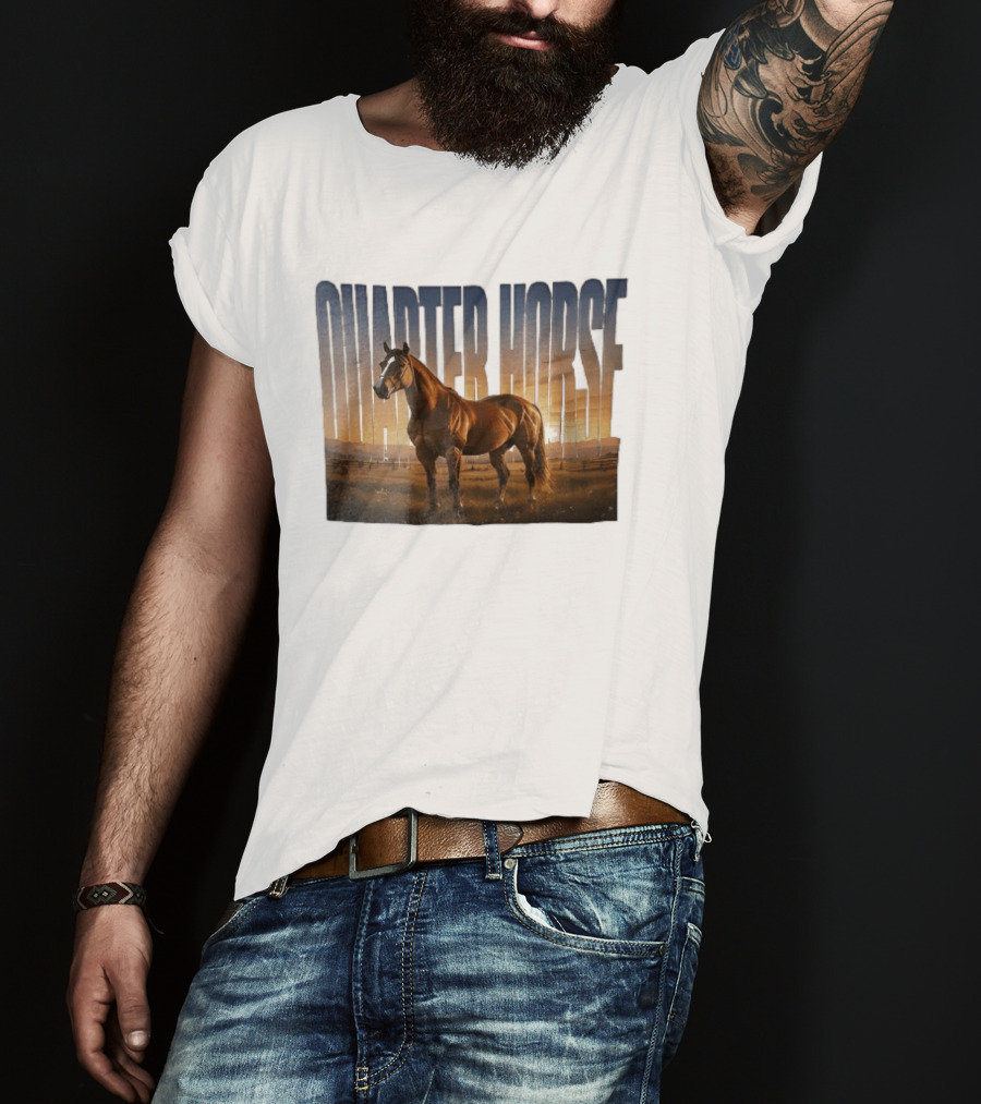Quarter Horse Muscular Brown Stallion Sunset Landscape T-Shirt