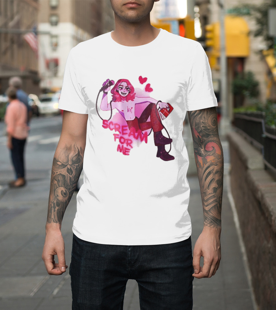Scream For Me Pink Hair Microphone Book Cartoon T-Shirt