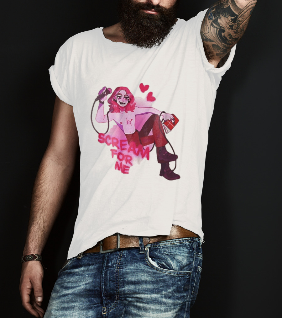 Scream For Me Pink Hair Microphone Book Cartoon T-Shirt