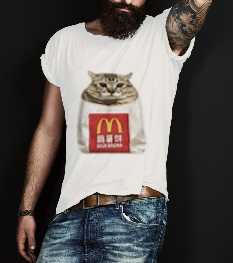 Happy Mei Mei Cat In McDonald's Hash Brown Bag T-Shirt