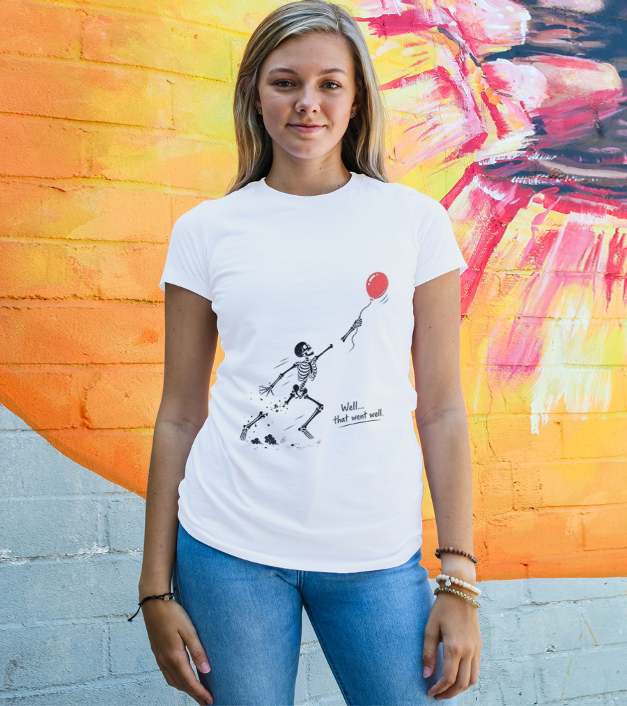 Skeleton Lost Balloon Well That Went Well Halloween T-Shirt