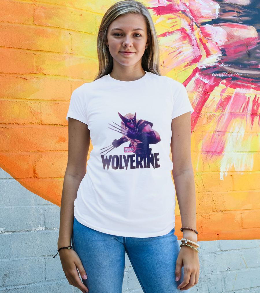 Marvel Wolverine Masked Superhero Claws Extended Purple Glow T-Shirt