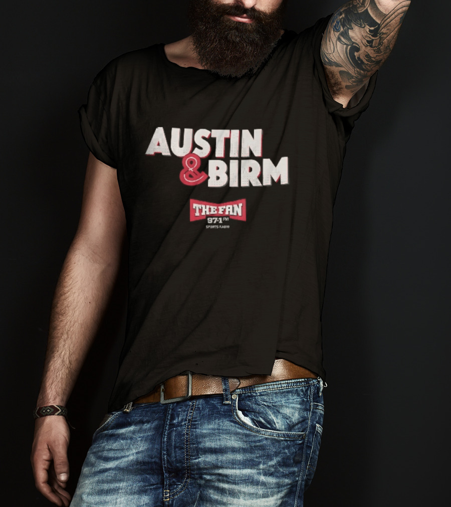 Austin Birm The Fan 97.1 Sports Radio Red Bowtie Block T-Shirt