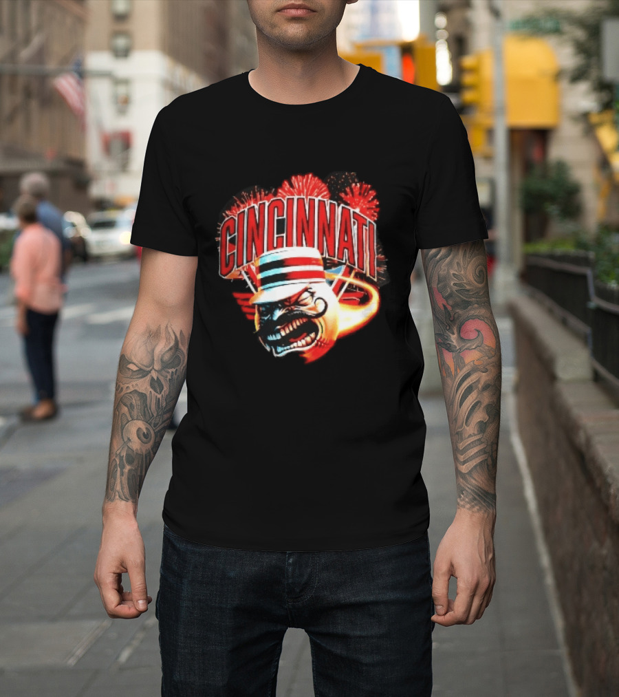 Cincinnati Reds Angry Pillbox Hat Fireball Fireworks MLB T-Shirt