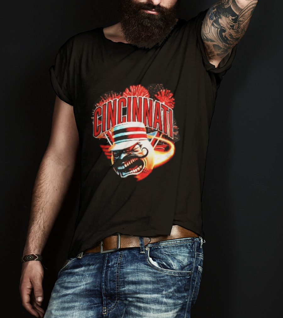 Cincinnati Reds Angry Pillbox Hat Fireball Fireworks MLB T-Shirt