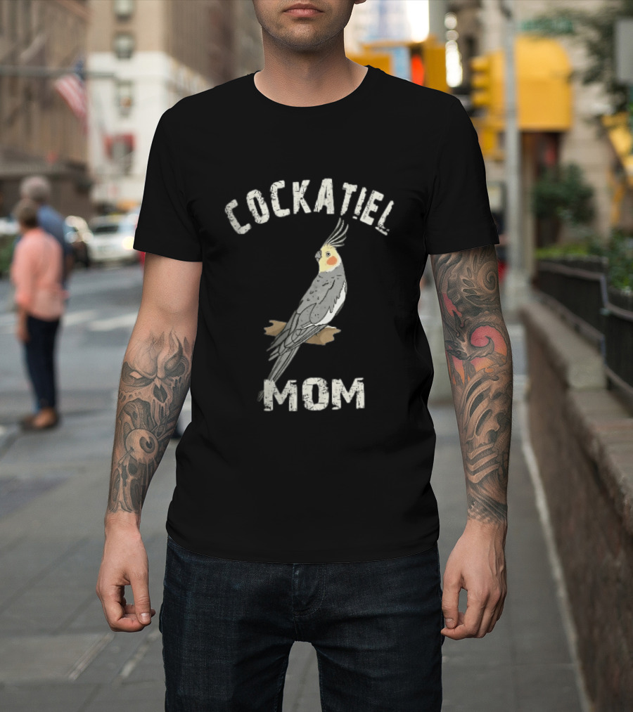 Cockatiel Mom Distressed Grey Bird Illustration Perched On Branch T-Shirt