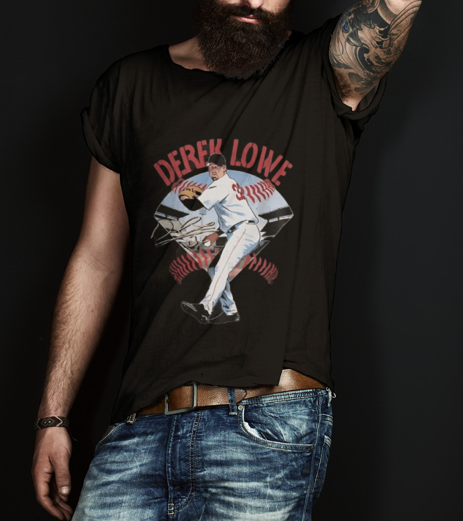 Derek Lowe Number 32 Pitcher Vintage Baseball Action T-Shirt