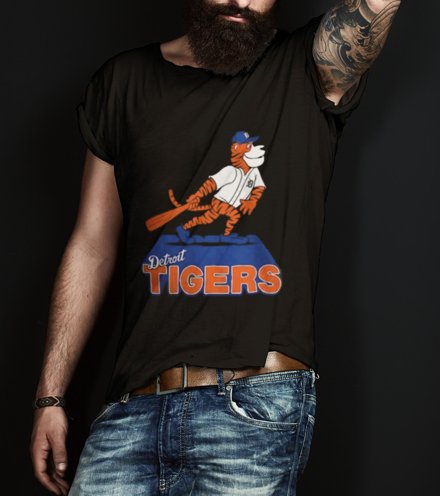 Detroit Tigers MLB Cartoon Player Swinging Bat T-Shirt