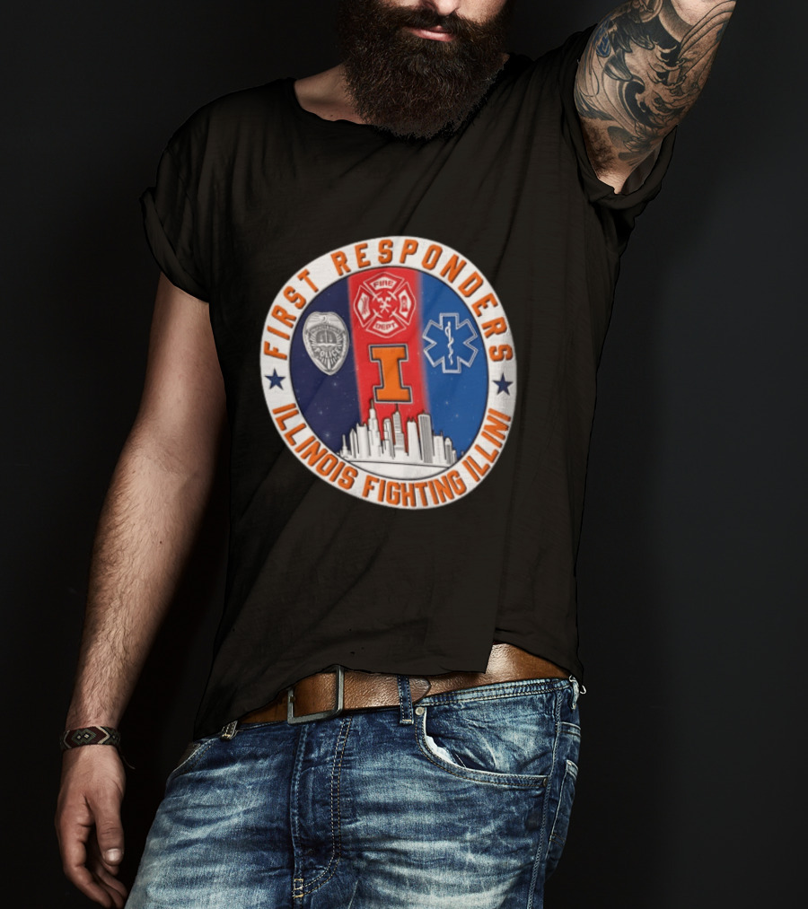 Illinois Fighting Illini First Responders 9.11 Never Forget T-Shirt