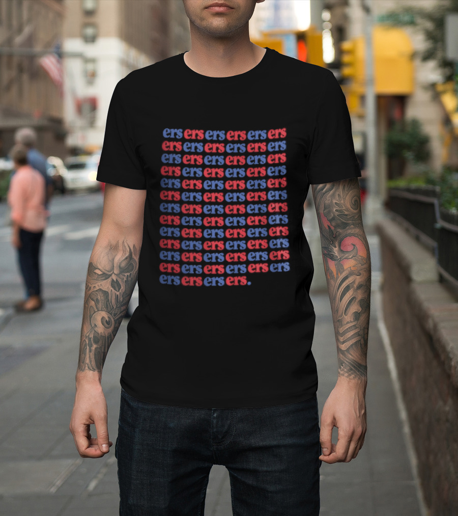 Ers Red Blue Repeating Font Grid T-Shirt