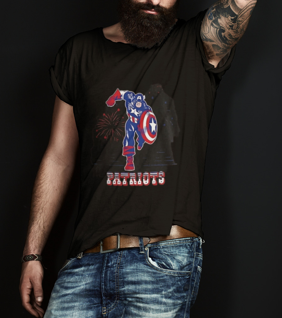 Patriots Captain America Shield Fireworks Cartoon T-Shirt