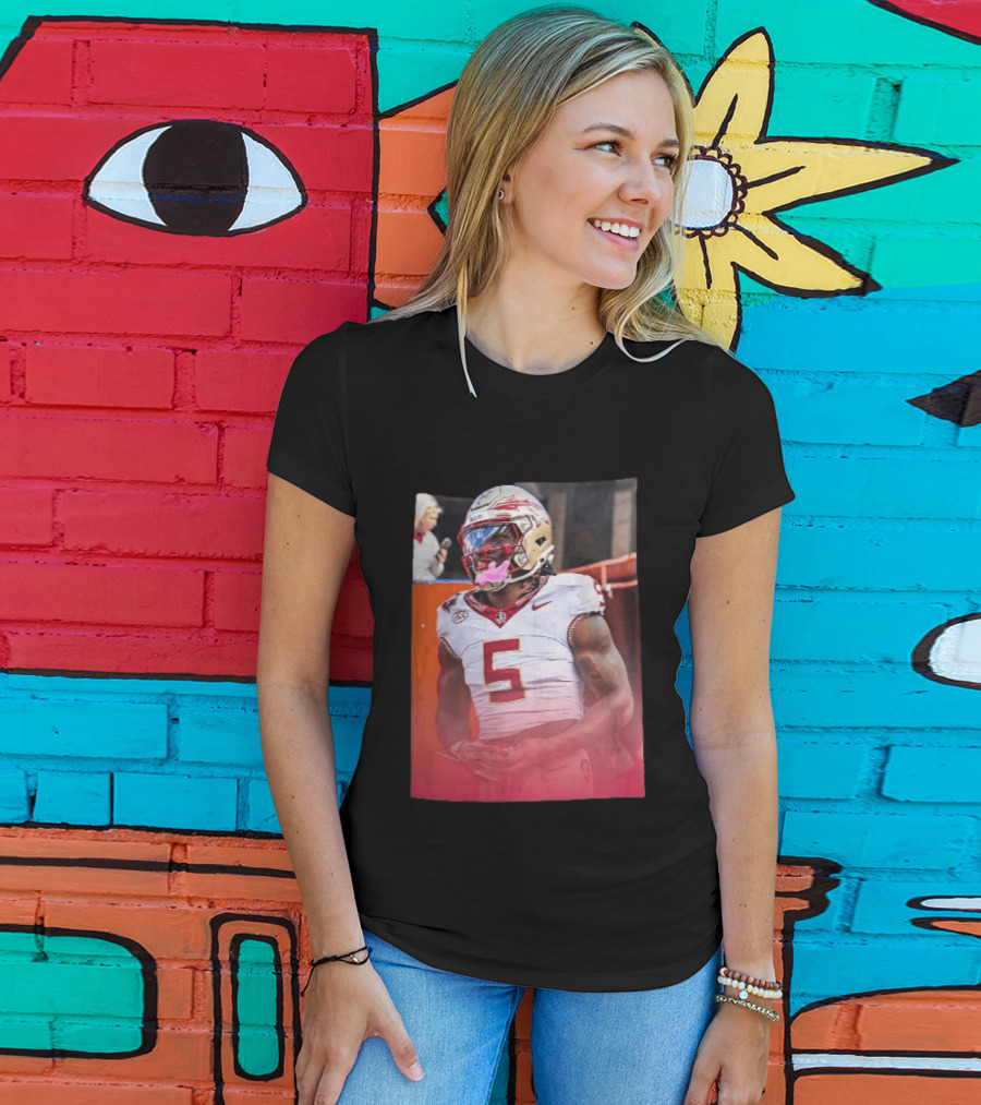 Florida State Seminoles NCAA Football Player Pink Mouthguard Red Gradient T-Shirt