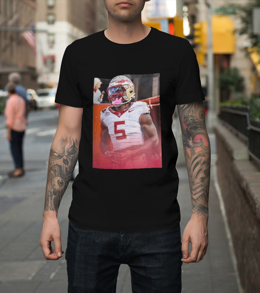 Florida State Seminoles NCAA Football Player Pink Mouthguard Red Gradient T-Shirt