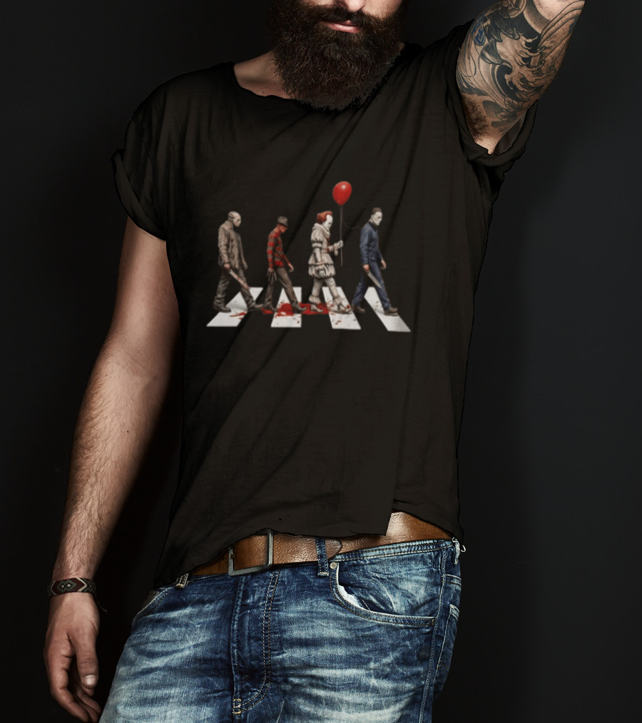 Abbey Road Horror Walk Jason Freddy Pennywise Michael Myers T-Shirt