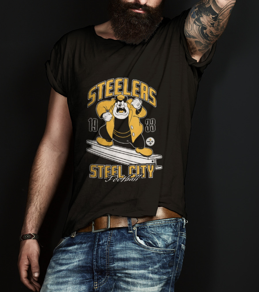 Pittsburgh Steelers 1933 Steel City Football Cartoon Beam T-Shirt