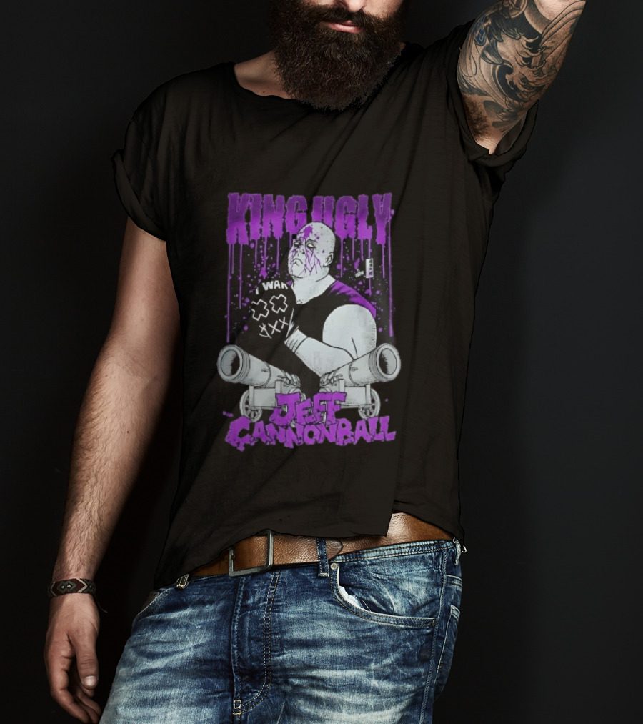 King Ugly War Jeff Cannonball Bald Wrestler Cannons Purple Dripping Paint T-Shirt