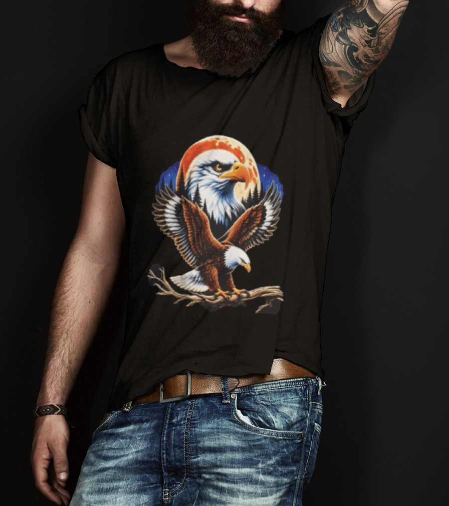 Majestic Bald Eagle With Full Moon And Forest T-Shirt