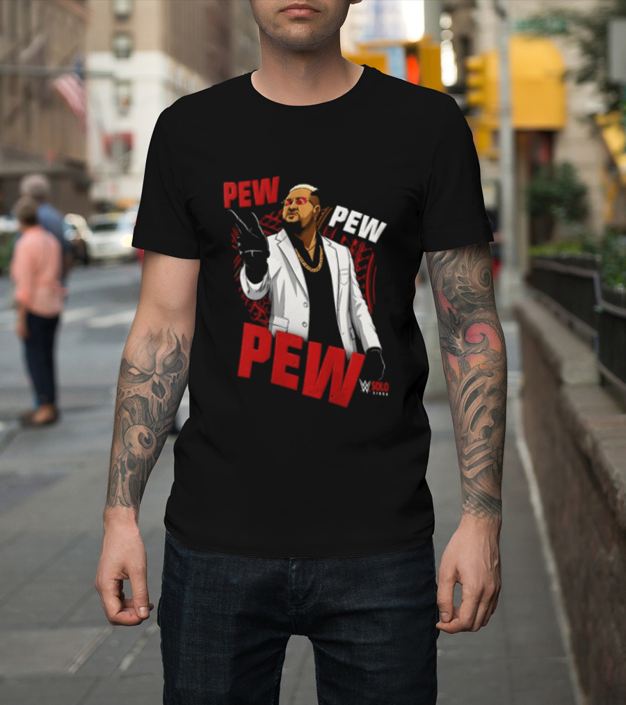 Solo Sikoa Pew Pew WWE Finger Guns White Suit Red Glasses T-Shirt