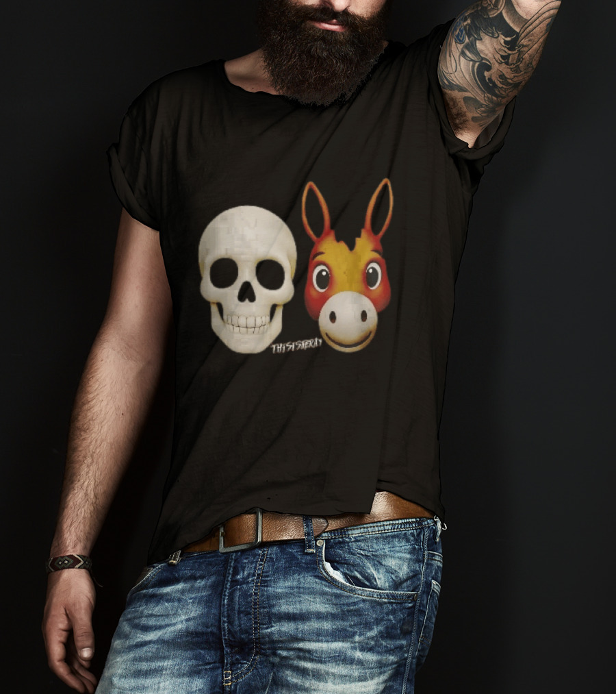 Thisistheray Human Skull And Donkey Emoji Heads T-Shirt