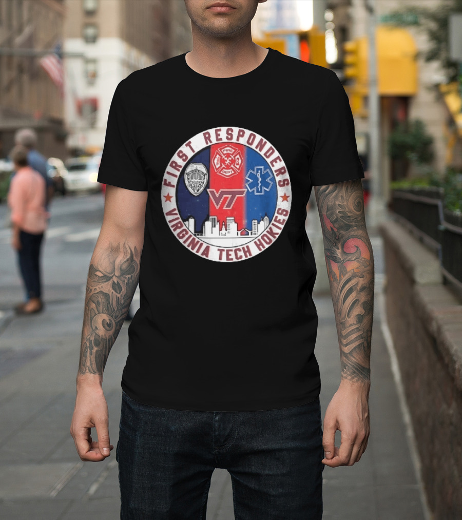 Virginia Tech Hokies First Responders Police Fire Dept EMS Star Skyline T-Shirt