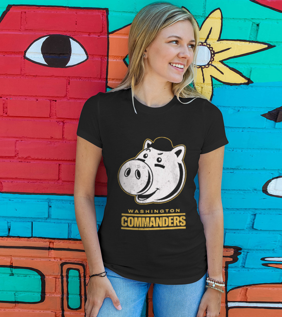 Washington Commanders Distressed Cartoon Pig Hog Hat T-Shirt