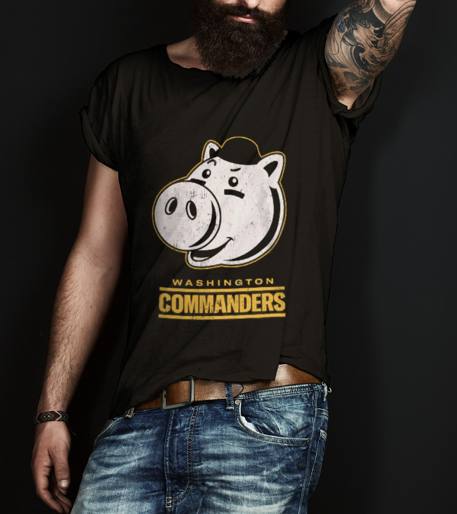 Washington Commanders Distressed Cartoon Pig Hog Hat T-Shirt