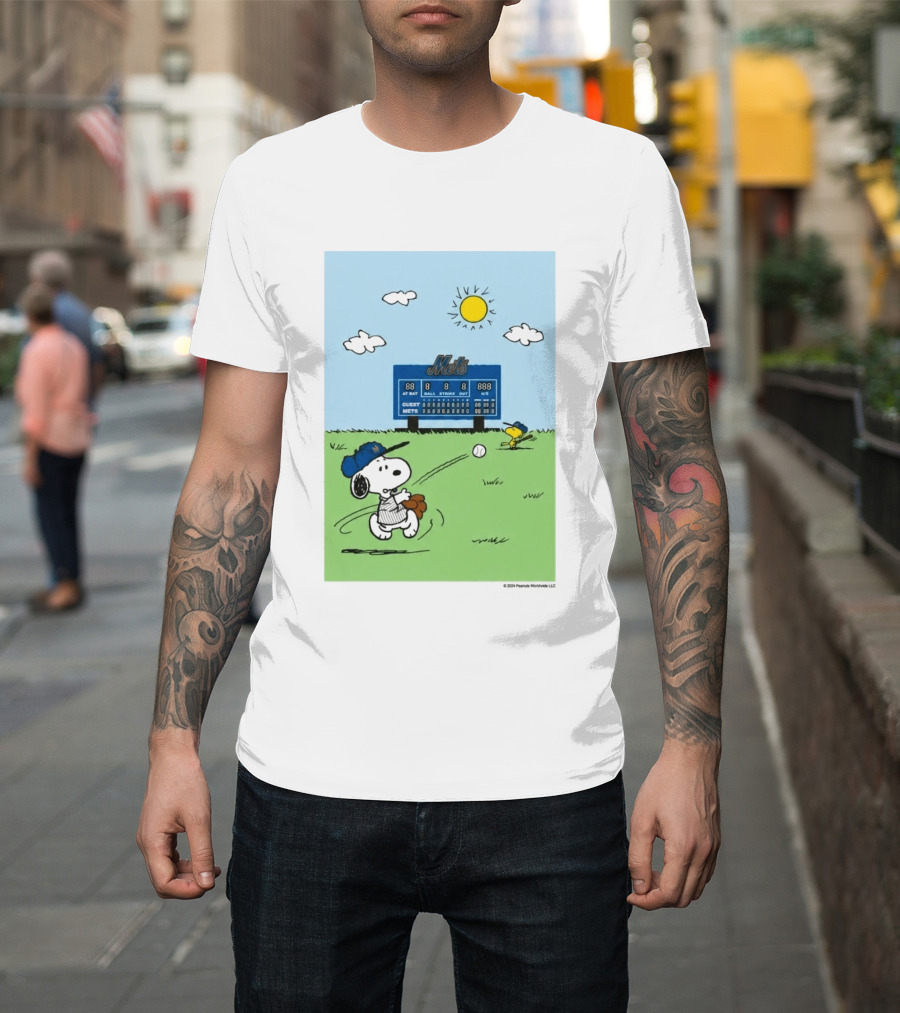 2026 Mets Snoopy Woodstock Baseball Game Scoreboard T-Shirt