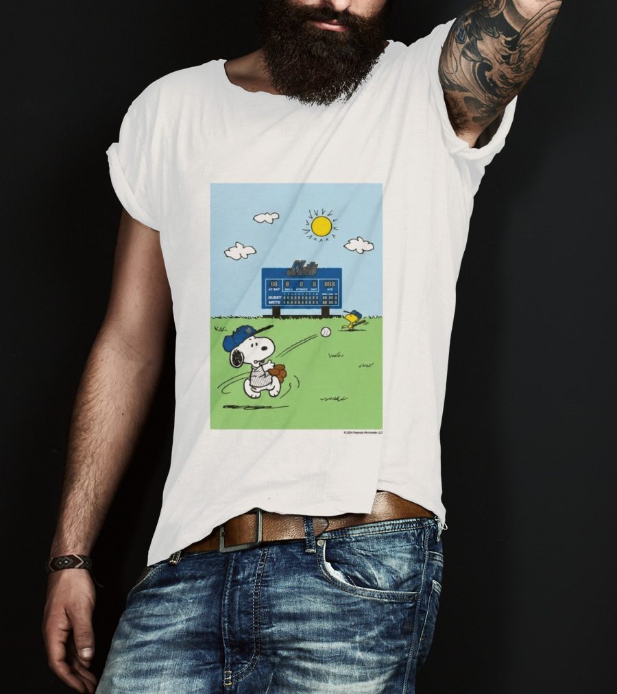 2026 Mets Snoopy Woodstock Baseball Game Scoreboard T-Shirt