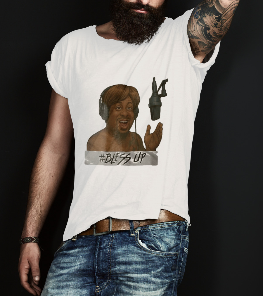 Bless Up Smiling Man Headphones Microphone Caricature T-Shirt