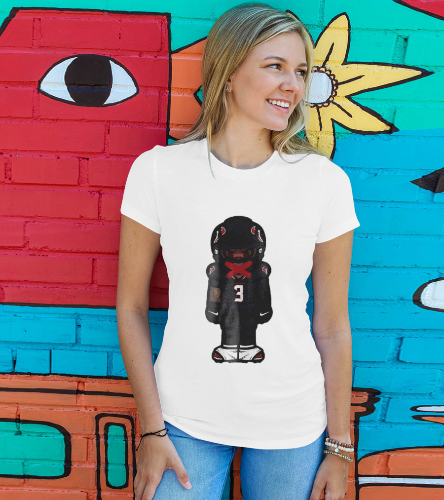 Houston Texans Cartoon Caricature Player Jersey Number 3 Red X Mouth T-Shirt