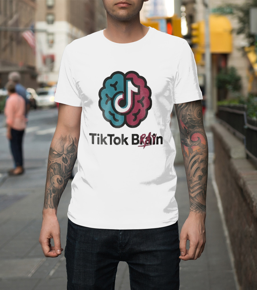 TikTok Brain Rot Teal Pink Hemispheres Music Note T-Shirt