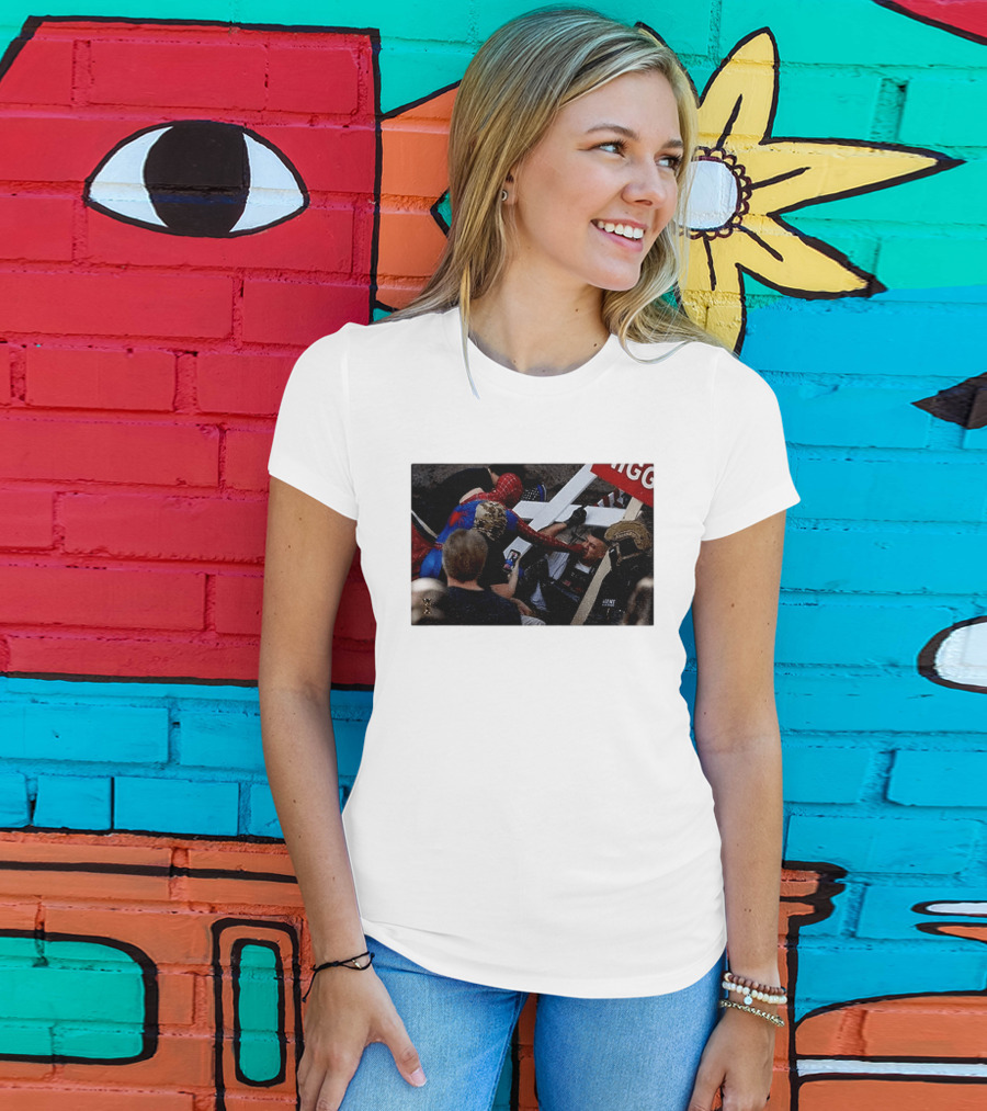 Unmasked Conflict Spider Man Vs Jake Lang Rally Minneapolis Protest T-Shirt