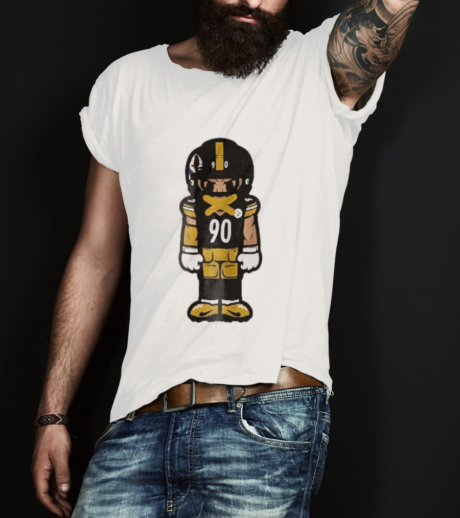 Pittsburgh Steelers 90 Cartoon Football Player Yellow Tape Mouth Iconic Team T-Shirt