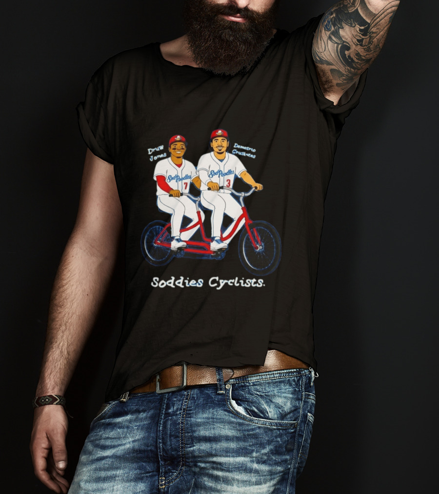 Soddies Cyclists Drew Jones Demelio Crisantes Amarillo Sod Poodles Tandem Bike T-Shirt