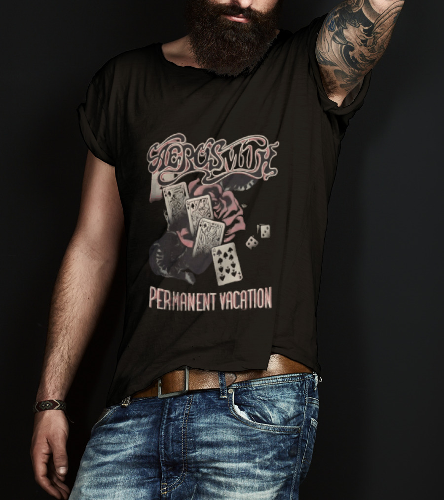Aerosmith Permanent Vacation Cards And Rose T-Shirt