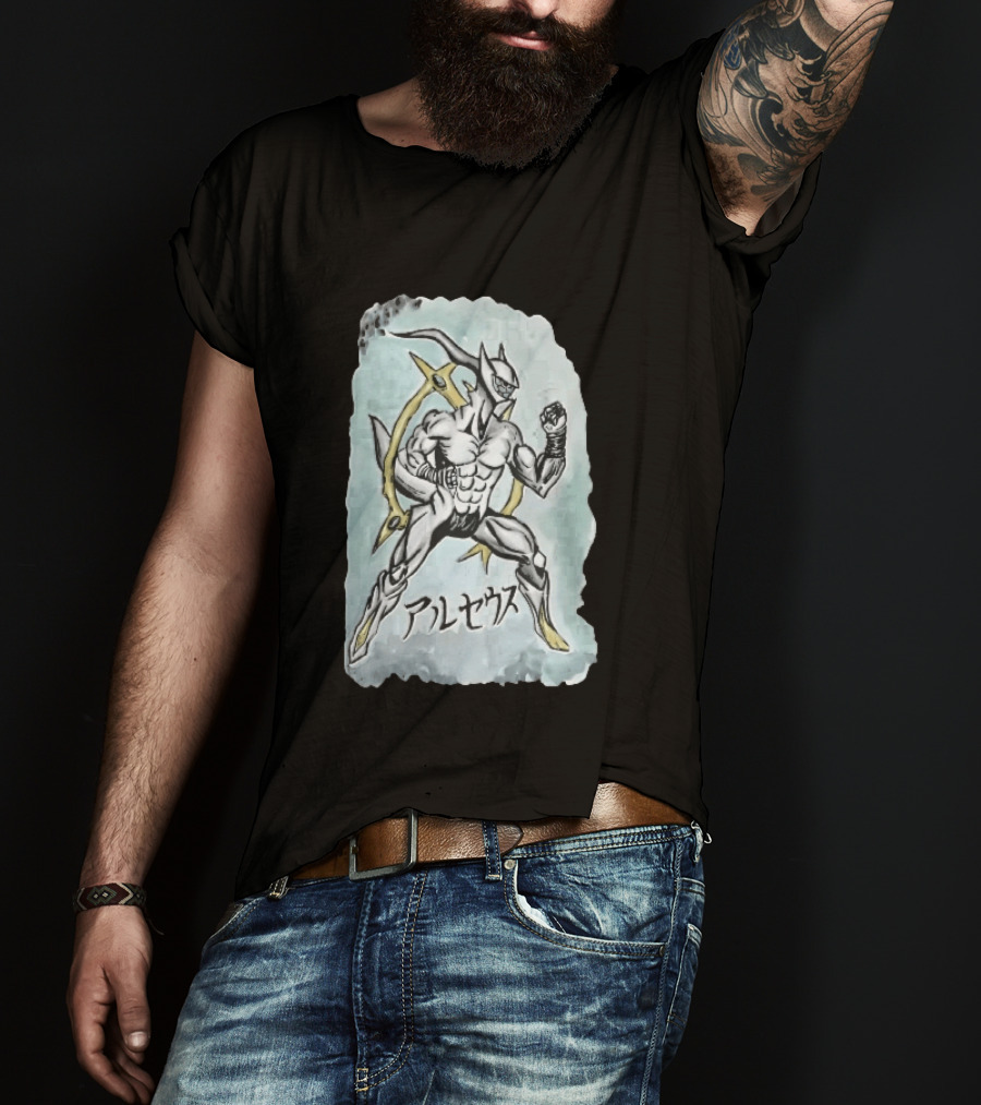Arceus Muscular Humanoid Form Fighting Stance Watercolor Japanese T-Shirt