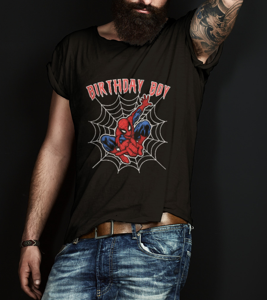 Birthday Boy Spiderman Crouching Web Superhero T-Shirt