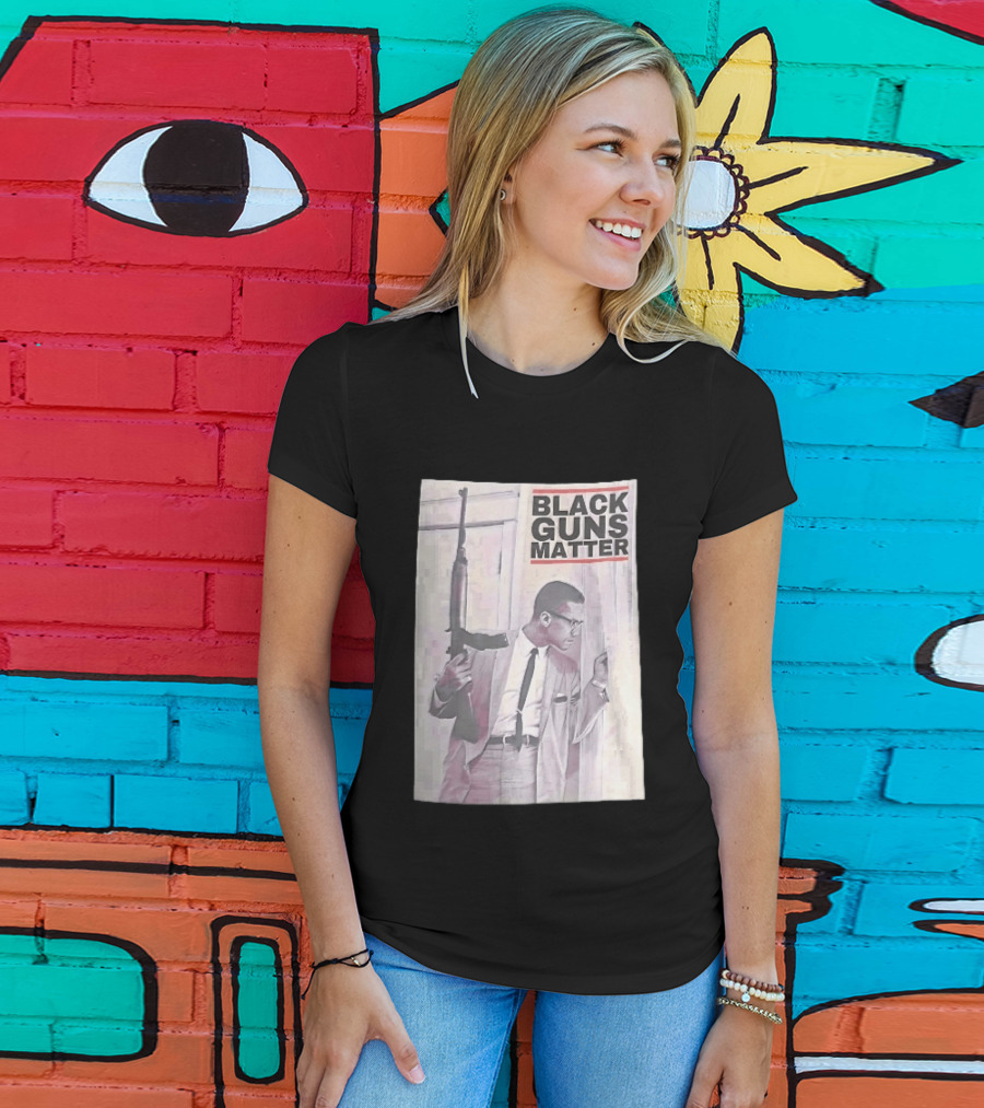 Black Guns Matter Malcolm X Holding Rifle Sketch T-Shirt